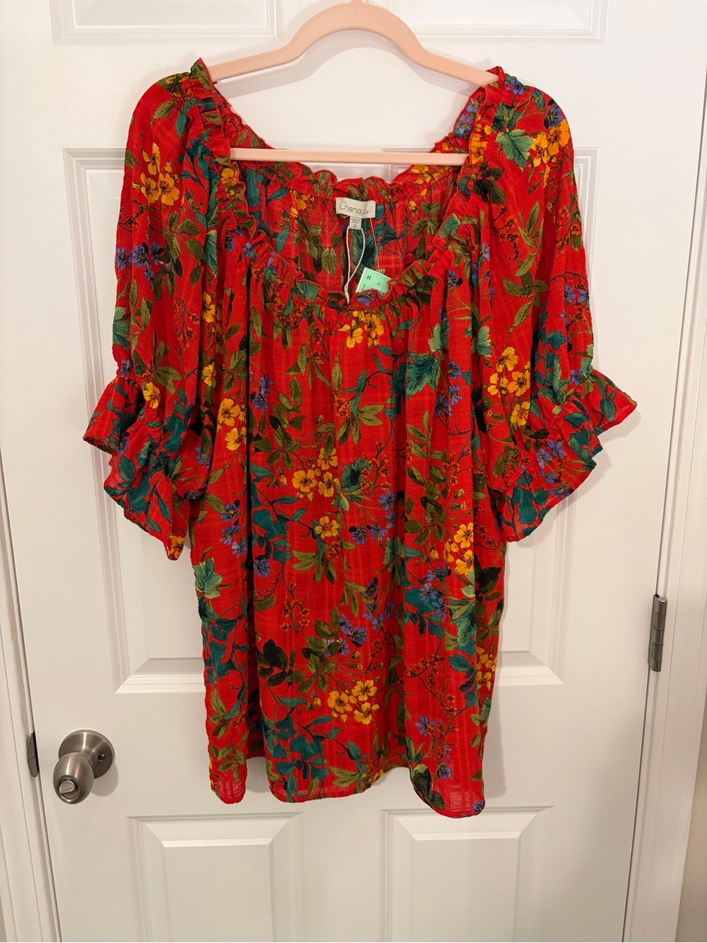 Chenault Red Floral Blouse - Vacation Boho Office Workwear Date - 2XL